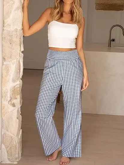Bianca Wide-Leg Check Pants