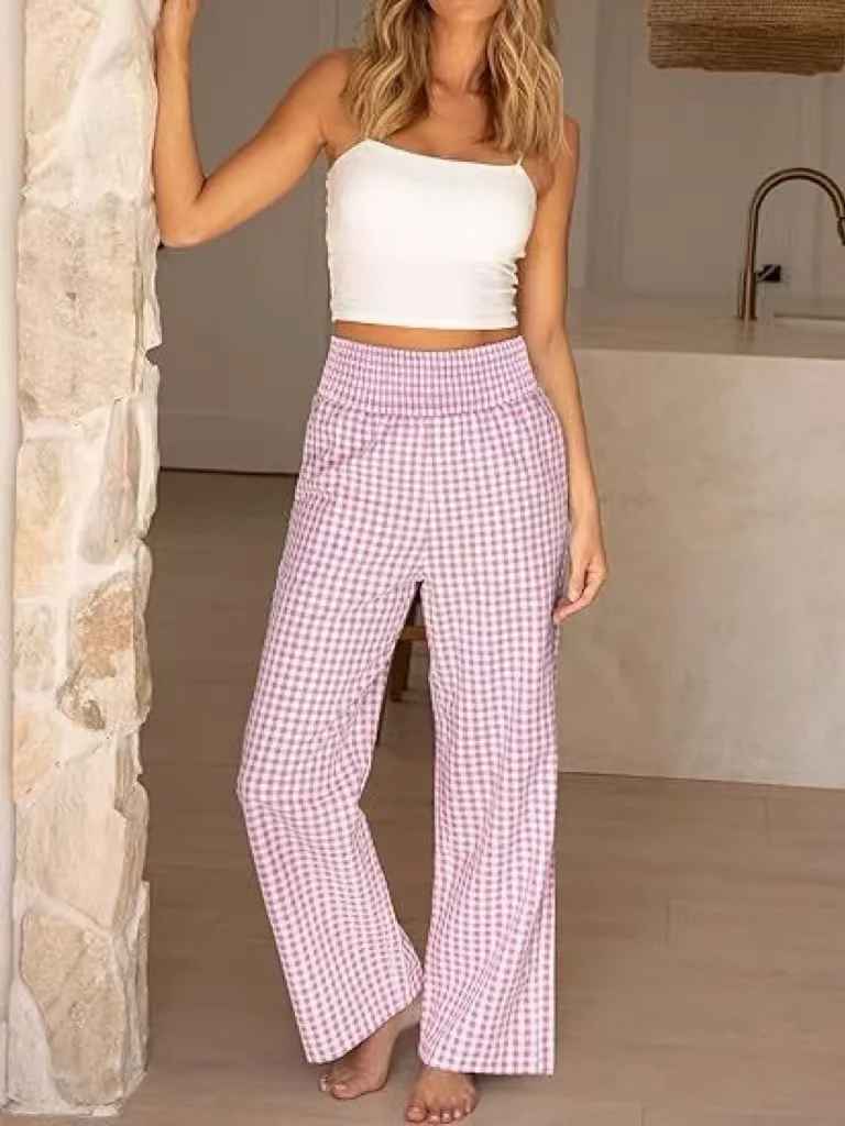 Bianca Wide-Leg Check Pants