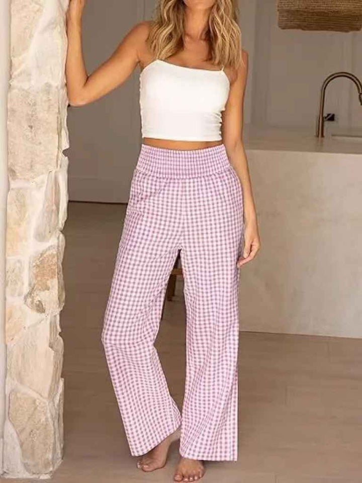 Bianca Wide-Leg Check Pants