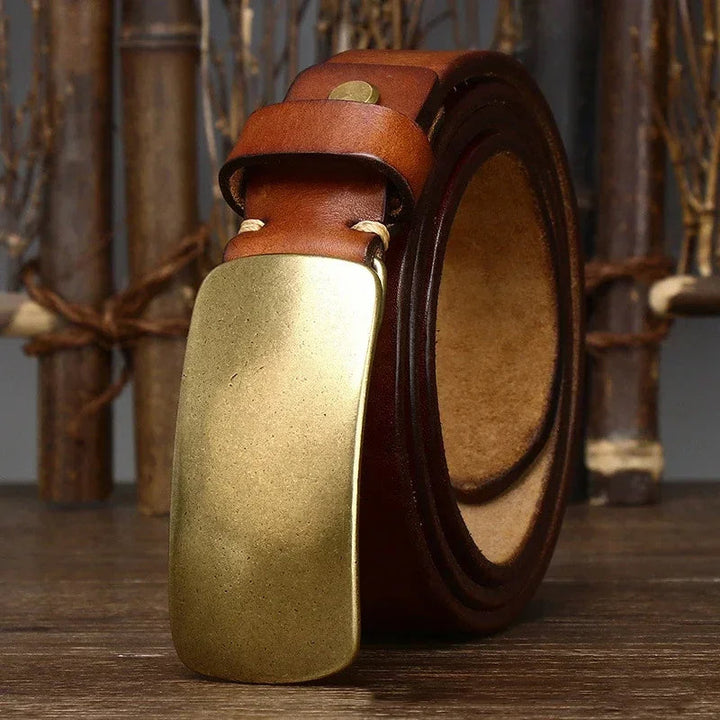 Forged Brass Buckle Leather Belt