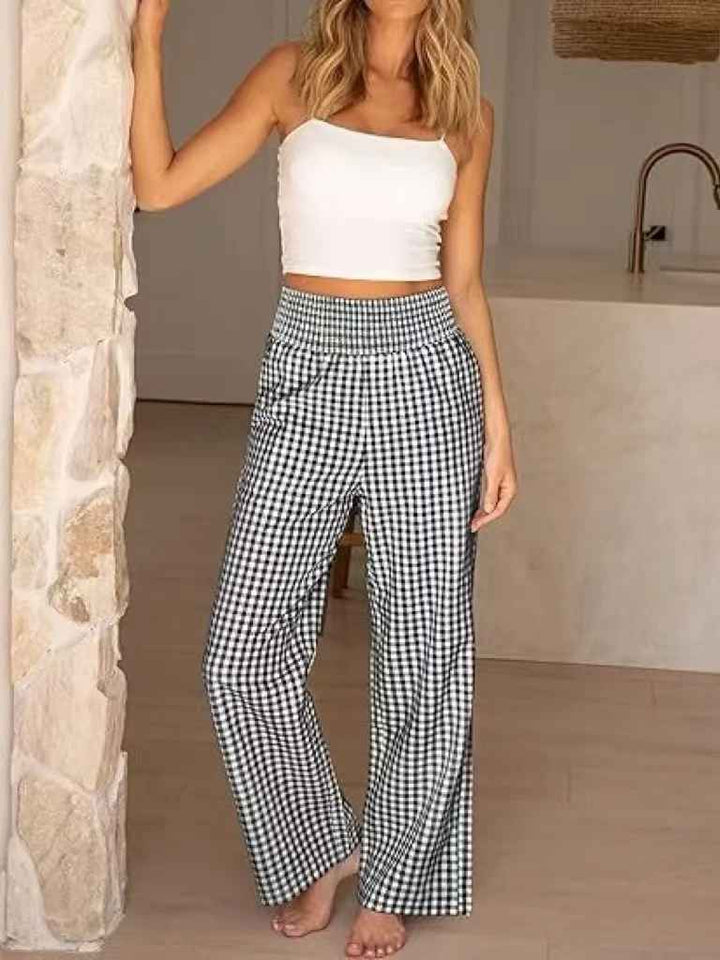 Bianca Wide-Leg Check Pants