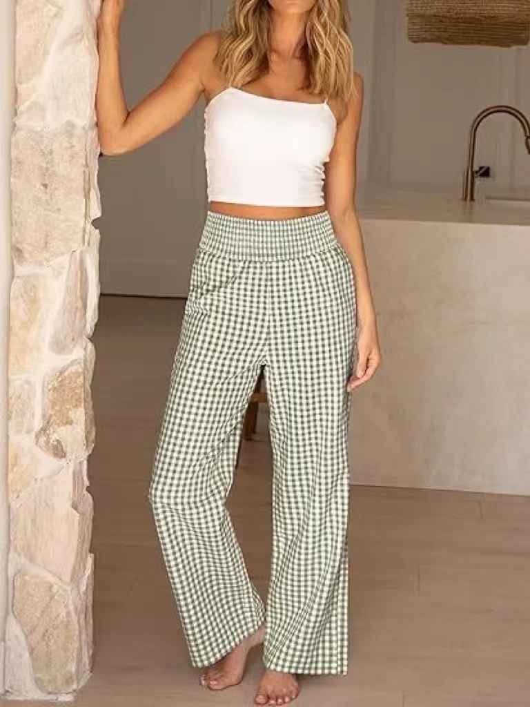 Bianca Wide-Leg Check Pants