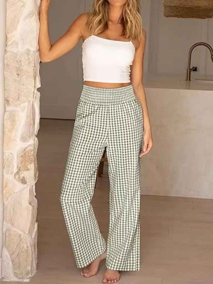 Bianca Wide-Leg Check Pants