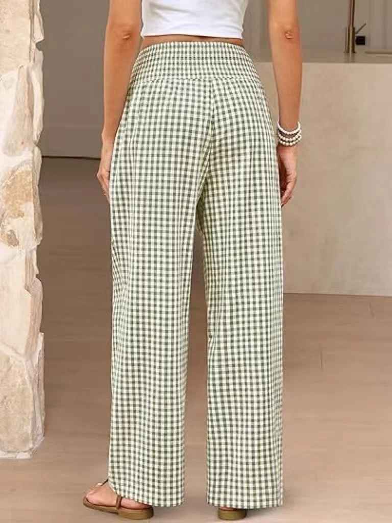 Bianca Wide-Leg Check Pants