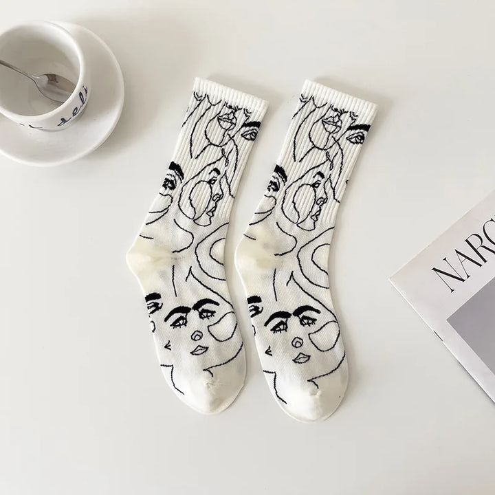 Hypnotic Faces - Abstract Line Socks