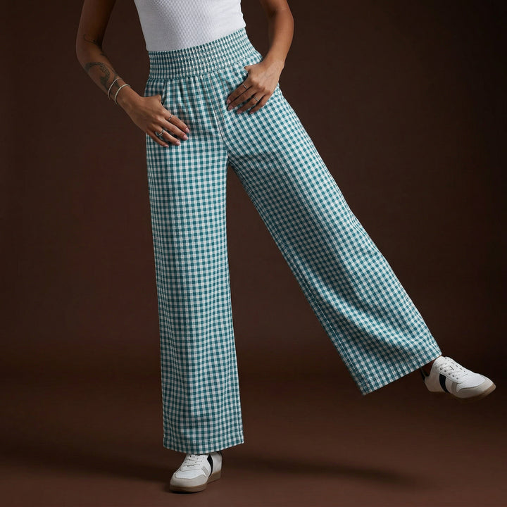 Bianca Wide-Leg Check Pants